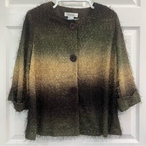 Misook Green Yellow Black Ombre Button Closure Women's Large Cardigan/Jacket